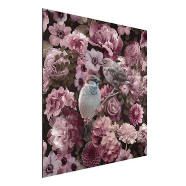 Aluminium Dibond schilderijen Floral Paradise Sparrow In Antique Pink