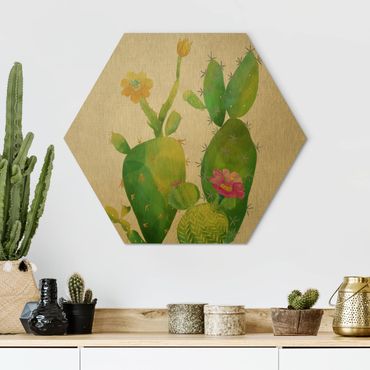 Hexagons Aluminium Dibond schilderijen Cactus Family In Pink And Yellow