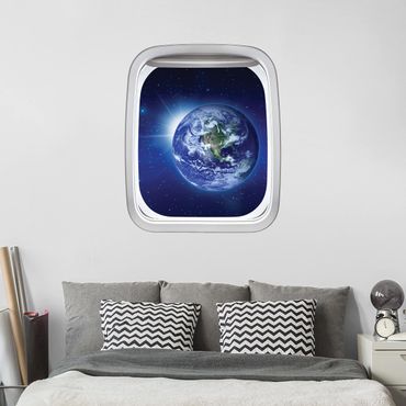 Muurstickers Aircraft Window Earth In Space