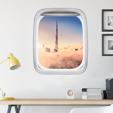 Muurstickers Aircraft Window Heavenly Dubai Skyline