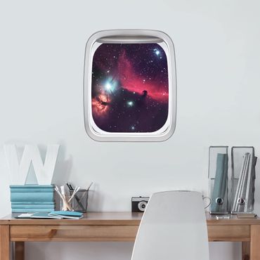 Muurstickers Aircraft Window Horse In Space