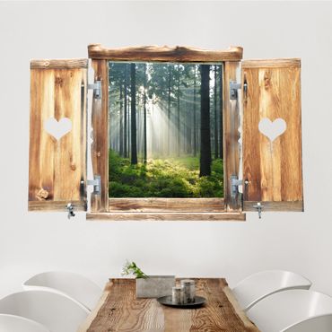 Muurstickers Window With Heart Enlightened Forest