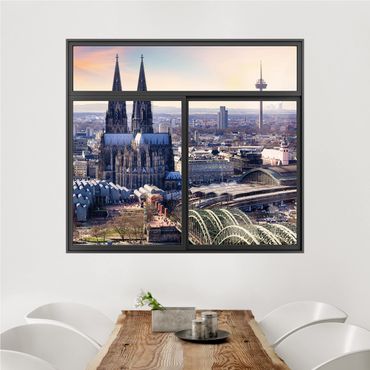 Muurstickers Window Black Cologne Skyline With Cathedral