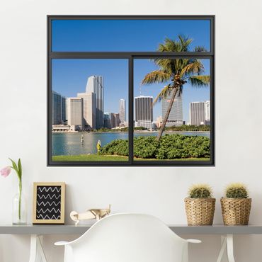 Muurstickers Window Black Miami Beach Skyline