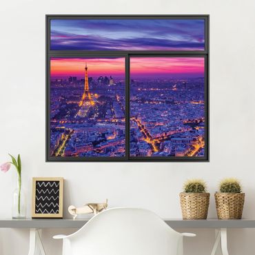Muurstickers Window Black Paris By Night