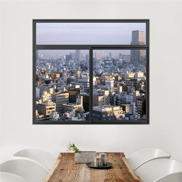 Muurstickers Window Black Tokyo City