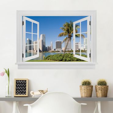 Muurstickers Open Window Miami Beach Skyline