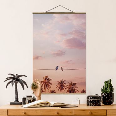 Stoffen schilderij met posterlijst Sunset With Hummingbird