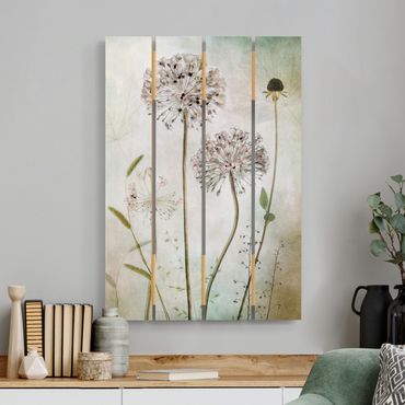 Houten schilderijen op plank Allium flowers in pastel