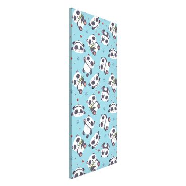Magneetborden Cute Panda With Paw Prints And Hearts Pastel Blue