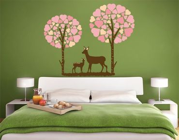 Muurstickers No.JS89 Roe Deer And The Forest Of Hearts