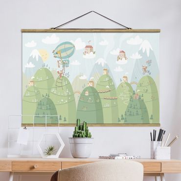 Stoffen schilderij met posterlijst Forest With Houses And Animals