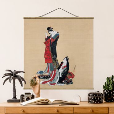 Stoffen schilderij met posterlijst Katsushika Hokusai - Two Courtesans