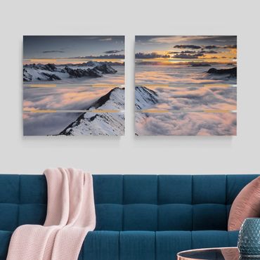 Houten schilderijen op plank - 2-delig View Of Clouds And Mountains