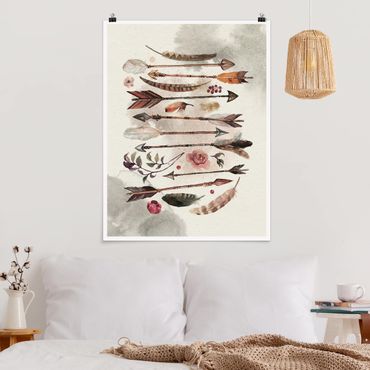 Posters Boho Arrows And Feathers - Watercolour