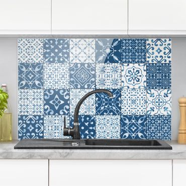 Spatscherm keuken Tile Pattern Mix Blue White