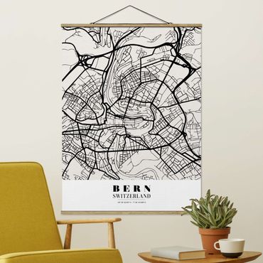 Stoffen schilderij met posterlijst Bern City Map - Classical