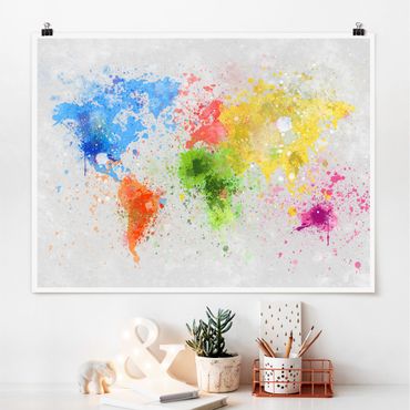 Posters Colourful Splodges World Map