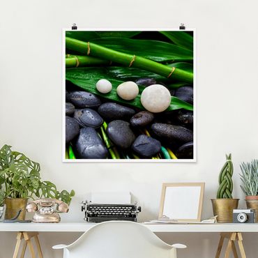 Posters Green Bamboo With Zen Stones