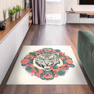 Vinyl tapijt Illustration Tiger Drawing Mandala Paisley