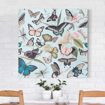 Canvas schilderijen Vintage Collage - Butterflies And Dragonflies