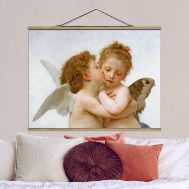 Stoffen schilderij met posterlijst William Adolphe Bouguereau - The First Kiss