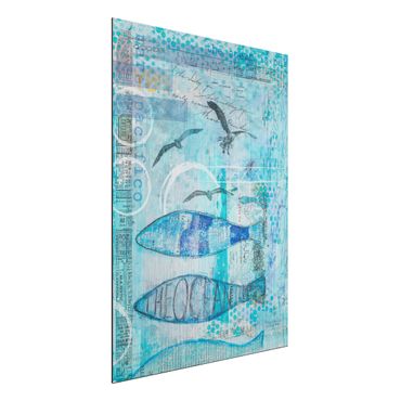 Aluminium Dibond schilderijen Colourful Collage - Blue Fish
