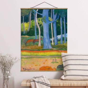 Stoffen schilderij met posterlijst Paul Gauguin - Landscape with blue Tree Trunks