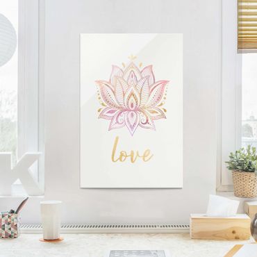 Glasschilderijen Lotus Illustration Love Gold Light Pink