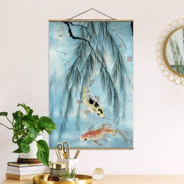 Stoffen schilderij met posterlijst Japanese Watercolour Drawing Goldfish II