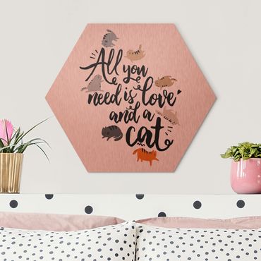 Hexagons Aluminium Dibond schilderijen All You Need Is Love And A Cat