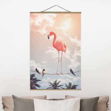 Stoffen schilderij met posterlijst Sky With Flamingo