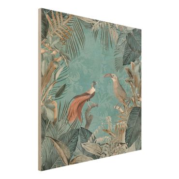 Houten schilderijen Vintage Collage - Birds Of Paradise