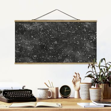 Stoffen schilderij met posterlijst Map Of Constellations Blackboard Look