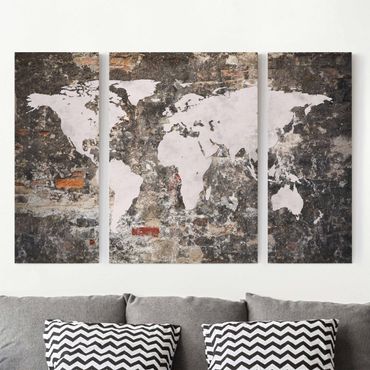 Canvas schilderijen - 3-delig Old Wall World Map