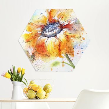 Hexagons Forex schilderijen Painted Sunflower