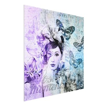 Forex schilderijen Shabby Chic Collage - Portrait With Butterflies