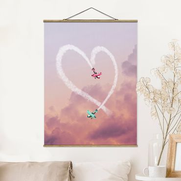 Stoffen schilderij met posterlijst Heart With Airplanes