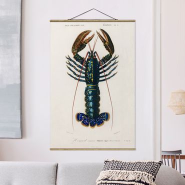 Stoffen schilderij met posterlijst Vintage Board Blue Lobster