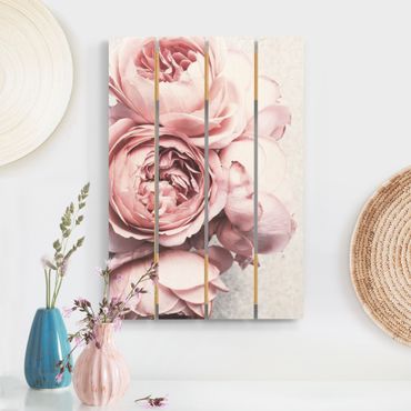 Houten schilderijen op plank Light Pink Peony Flowers Shabby Pastel
