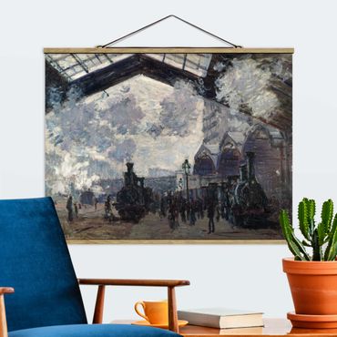 Stoffen schilderij met posterlijst Claude Monet - Gare Saint Lazare