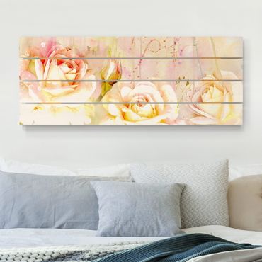 Houten schilderijen op plank Watercolour Flowers Roses