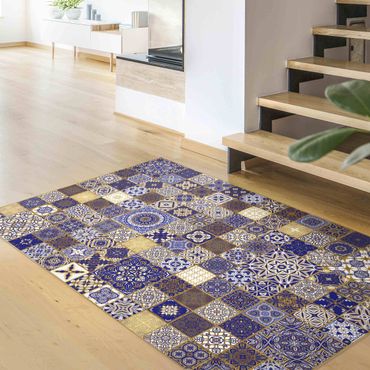 Vinyl tapijt Oriental Tiles Blue With Golden Shimmer