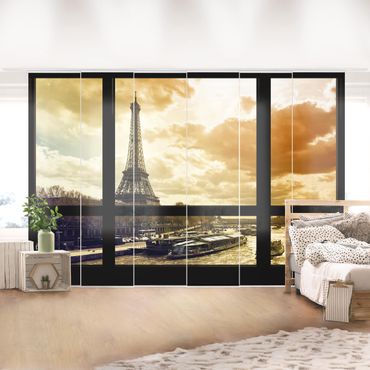 Schuifgordijnen Window view - Paris Eiffel Tower sunset