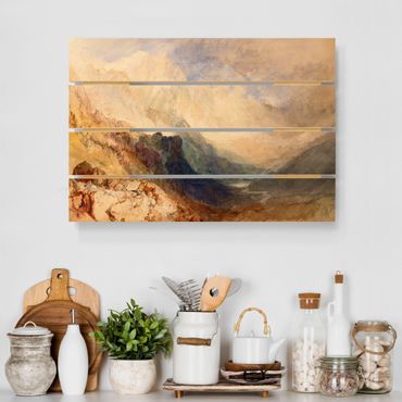 Houten schilderijen op plank William Turner - View along an Alpine Valley, possibly the Val d'Aosta
