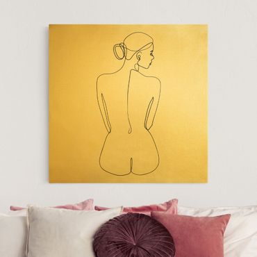 Canvas schilderijen - Goud Line Art Nudes Back Black And White