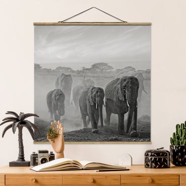 Stoffen schilderij met posterlijst Herd Of Elephants