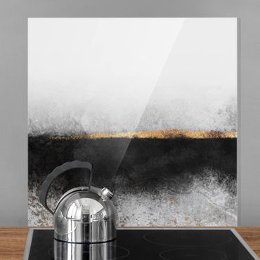 Spatscherm keuken Abstract Golden Horizon Black And White