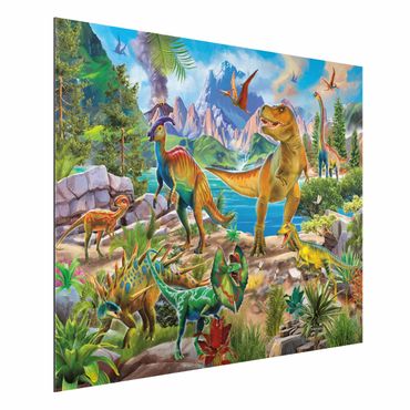Aluminium Dibond schilderijen T-Rex And Parasaurolophus