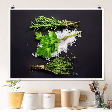 Posters Herbs On Salt Black Backdrop